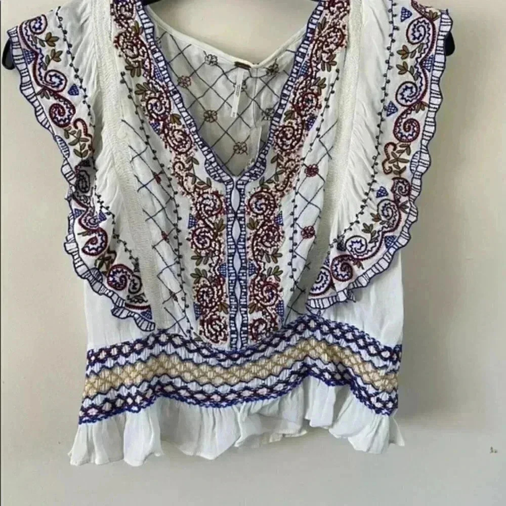Free People- White Holland Park Beaded Blouse - Picture 7 of 8